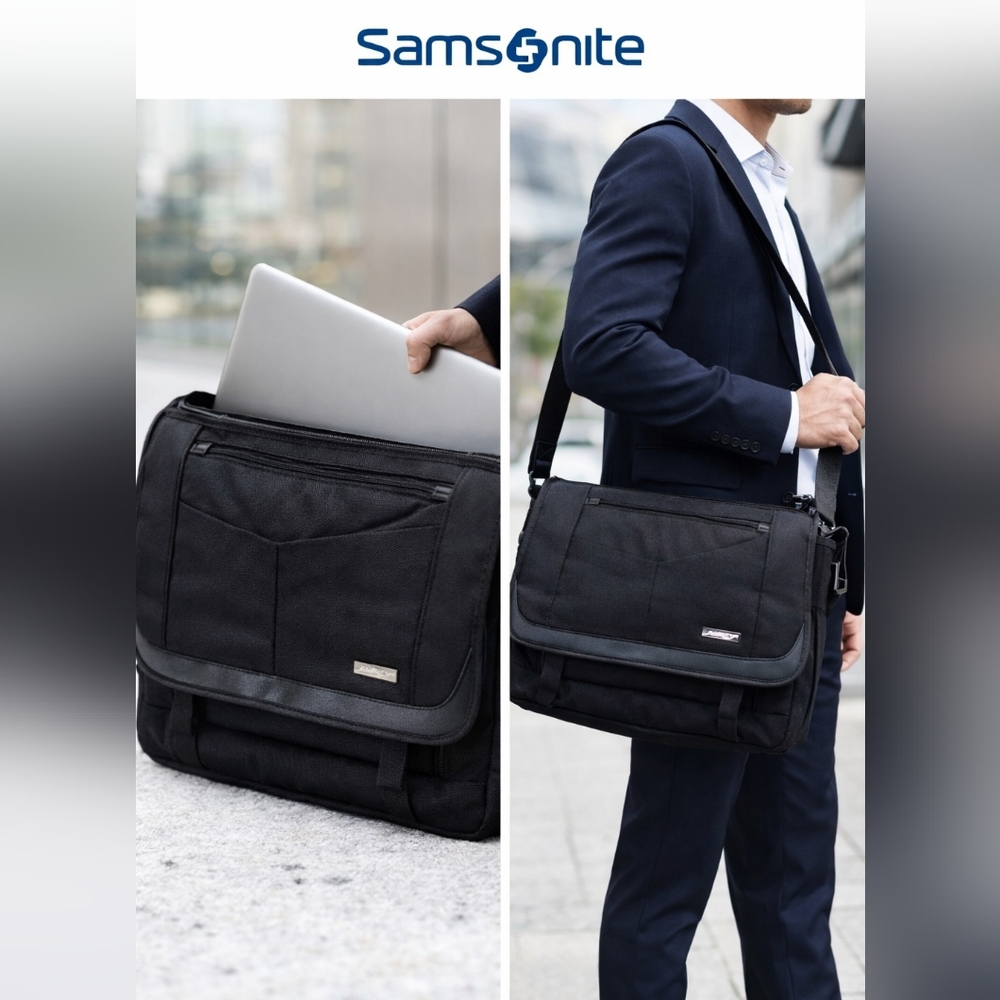 Samsonite Black Laptop Bag Messenger Travel Business Shoulder Zip Compartments